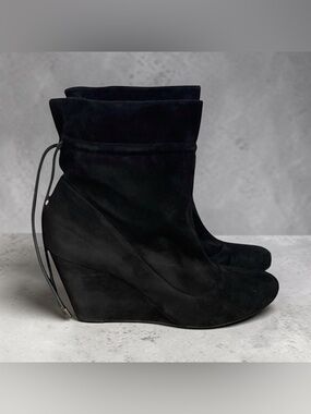 BCBG Generation Wessy Black Suede Leather Wedge Slouch Booties Sz EU41